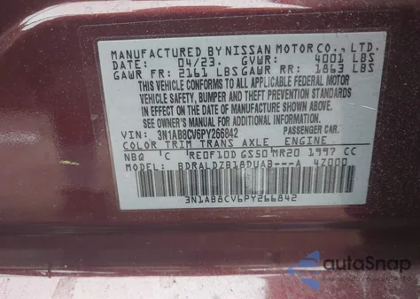 2023 Nissan Sentra Sv Xtronic Cvt z USA, uszkodzony, nr VIN 3N1AB8CV6PY266842